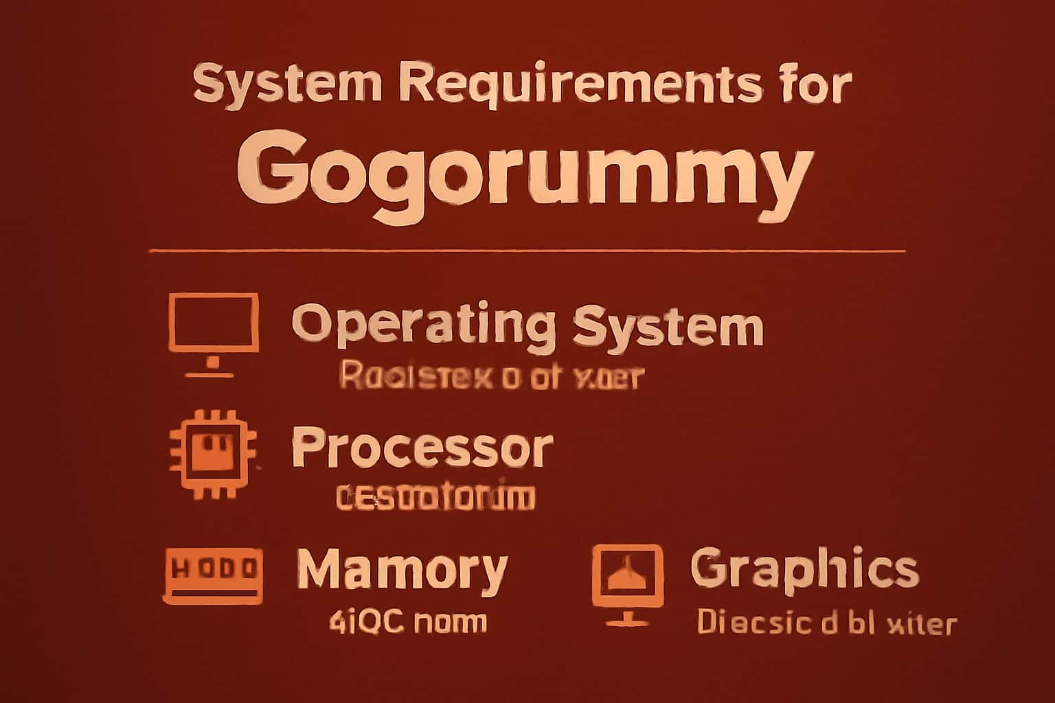 Informational scene showcasing the system requirements for Gogorummy.