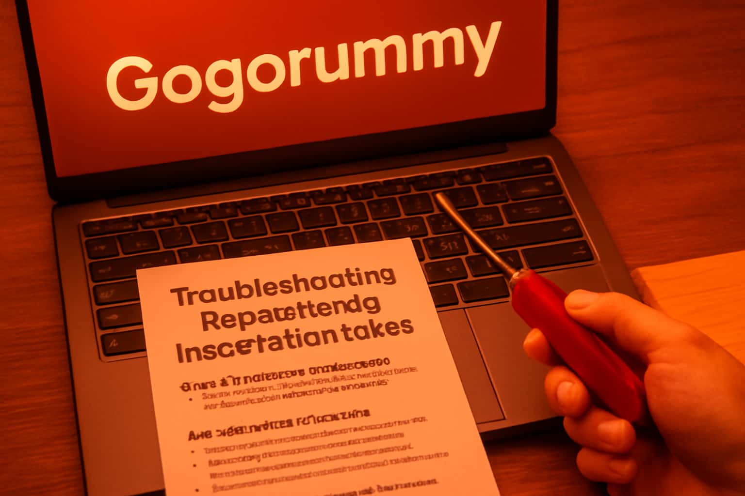 Informational scene about troubleshooting installation issues for Gogorummy